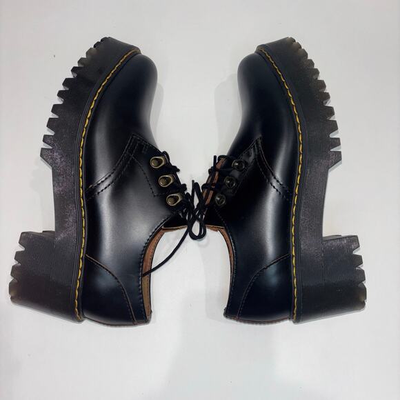Dr. Martens Leona Lo Smooth Leather Heeled Lace-Up Platform Shoes – Black Size 8 - Picture 1 of 15
